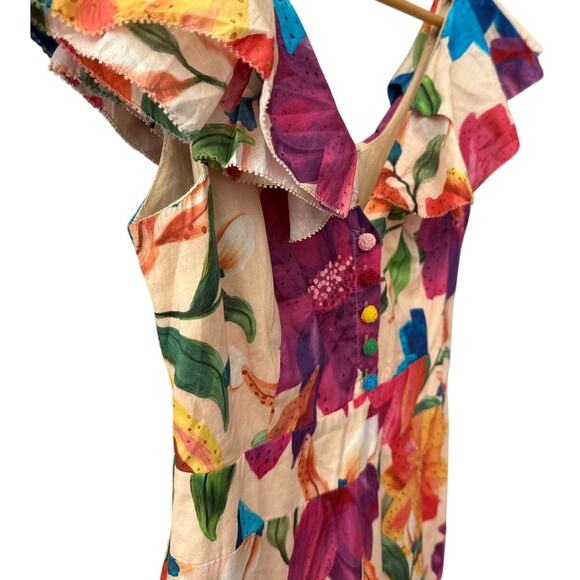 FARM Rio Vibrant Mary’s Garden Frilled Top Midi Dress Size Small - Picture 13 of 14